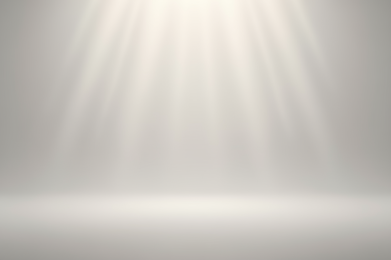 Minimal luxury background with a soft white to light grey gradient, subtle diffused light rays coming from the top center, smooth matte texture, elegant and airy feel. Clean studio backdrop suitable for a premium women’s footwear or fashion website, no objects, no text, no patterns, soft shadows, high-resolution, modern and sophisticated.